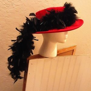 Red Hat with Black Feather Boa